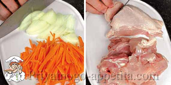 резаные овощи и курица