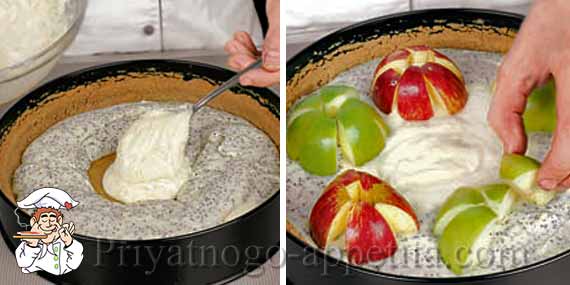 яблоки в пироге с творогом и маком