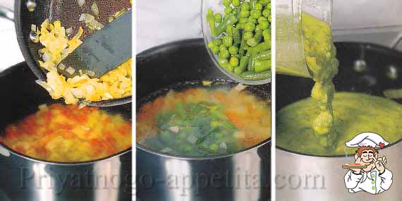 зеленый горошек и овощи в супе