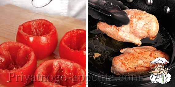 томаты с обжаренной куриной грудкой