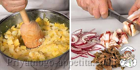 картофельное пюре с беконом и луком