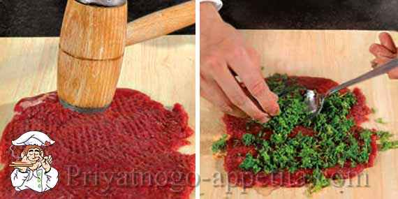 отбитое мясо с зеленью