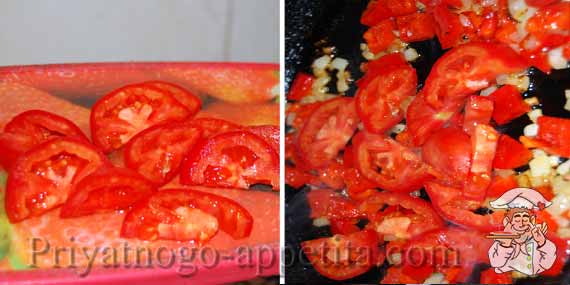 помидоры на сковороде с луком